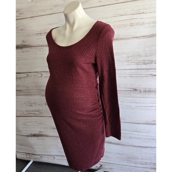 Old Navy Maternity Rust Red Ribbed Long Sleeve Dress sz Medium - Picture 1 of 5